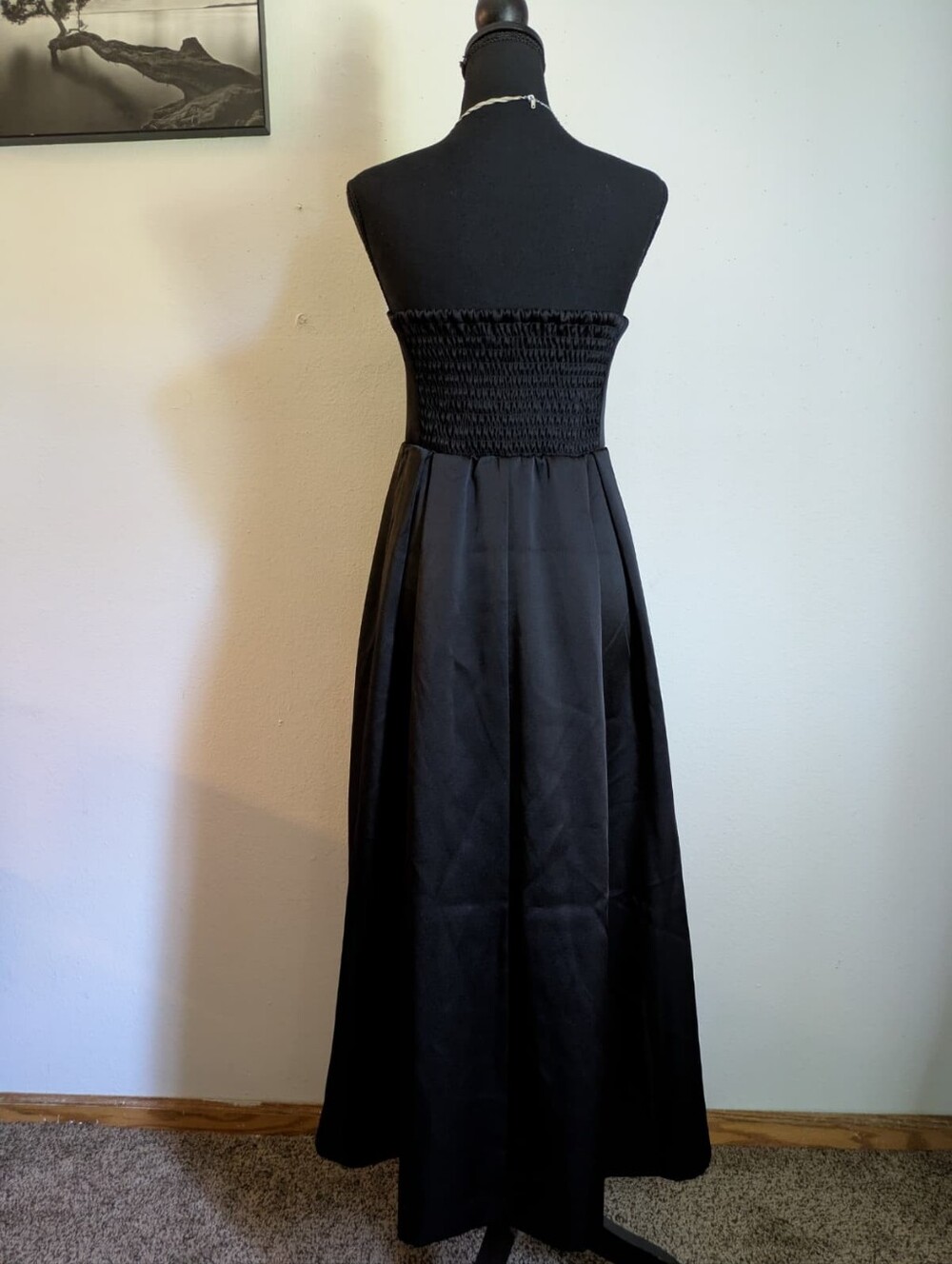 H&M Black Satin-Finish Strapless Maxi Dress, Size XXL - Picture 7 of 9